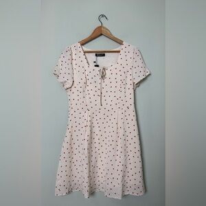 NWT Allegra K Dainty Heart Pattern Square Neck Short Sleeve‎ Fit & Flare Dress